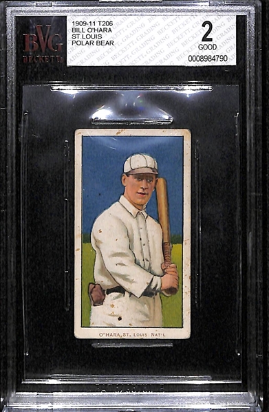 1909-11 T206 Bill O'Hara - St. Louis - Polar Bear Back - BVG 2 - Factory No 6